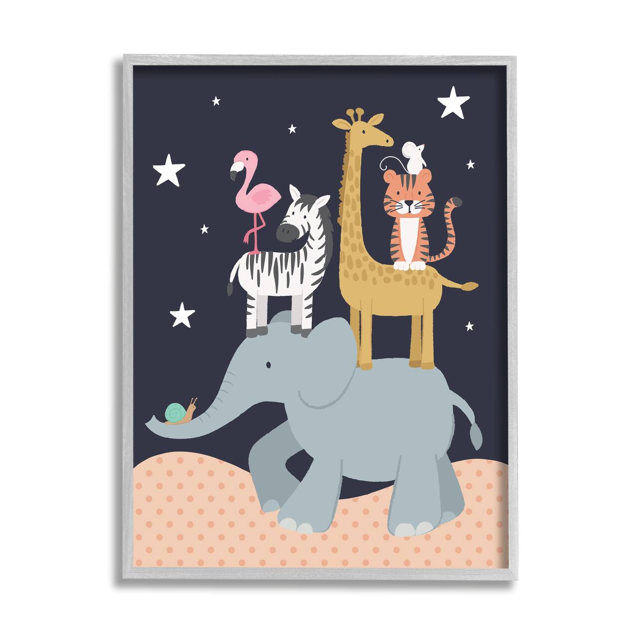 Stupell Industries Starry Night Sky Safari Animals Elephant Giraffe Zebra in Gray Frame Wall Art